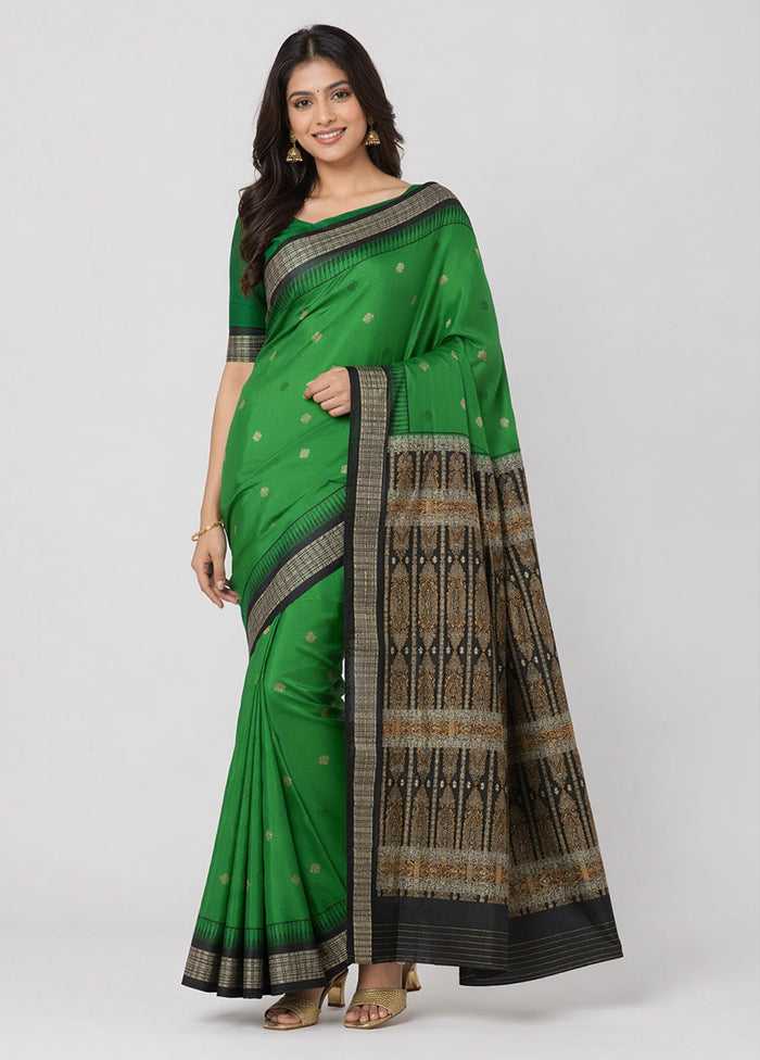 Green Handloom Bomkai Pure Silk Saree With Blouse Piece