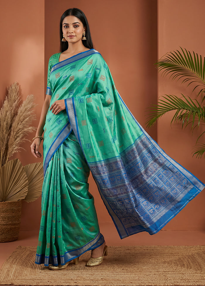 Green Handloom Bomkai Pure Silk Saree With Blouse Piece
