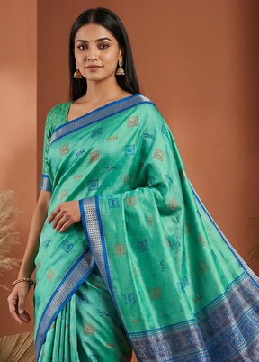 Green Handloom Bomkai Pure Silk Saree With Blouse Piece