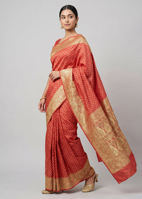 Pink Handloom Banarasi Pure Silk Saree With Blouse Piece