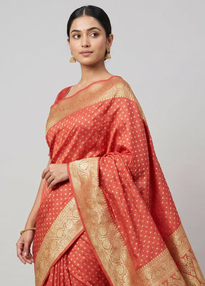 Pink Handloom Banarasi Pure Silk Saree With Blouse Piece