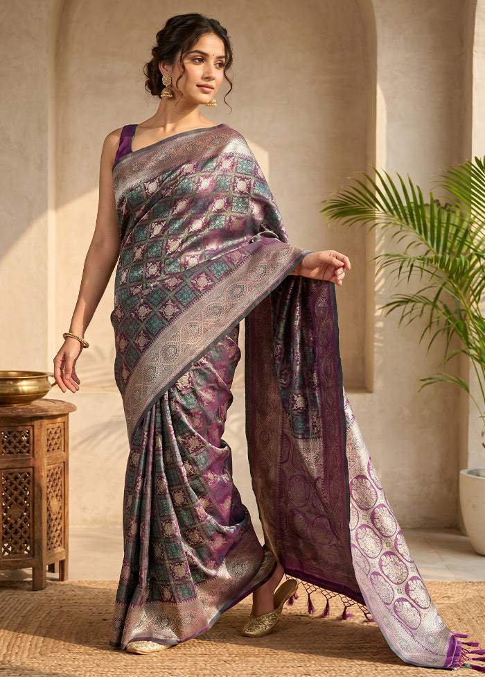 Purple Tanchoi Silk Saree With Blouse Piece