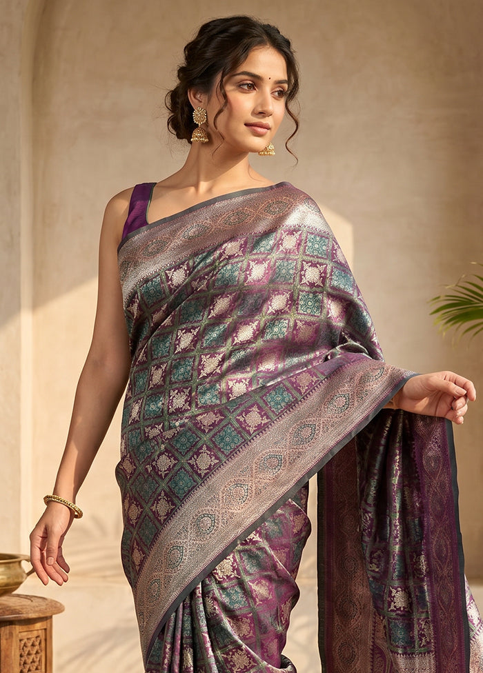 Purple Tanchoi Silk Saree With Blouse Piece