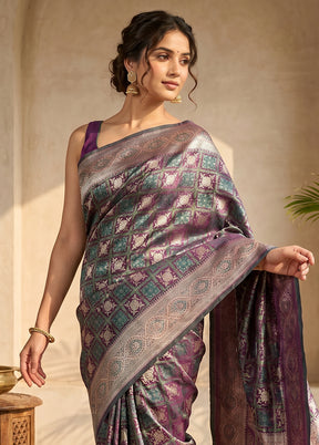 Purple Tanchoi Silk Saree With Blouse Piece