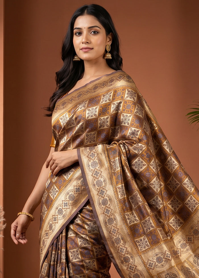 Yellow Tanchoi Silk Saree With Blouse Piece
