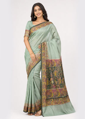 Green Dupion Silk Saree With Blouse Piece
