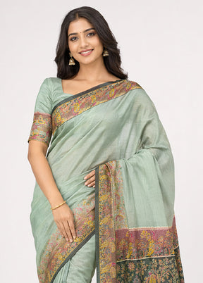 Green Dupion Silk Saree With Blouse Piece