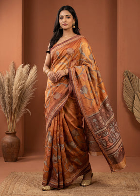 Yellow Tussar Silk Saree With Blouse Piece