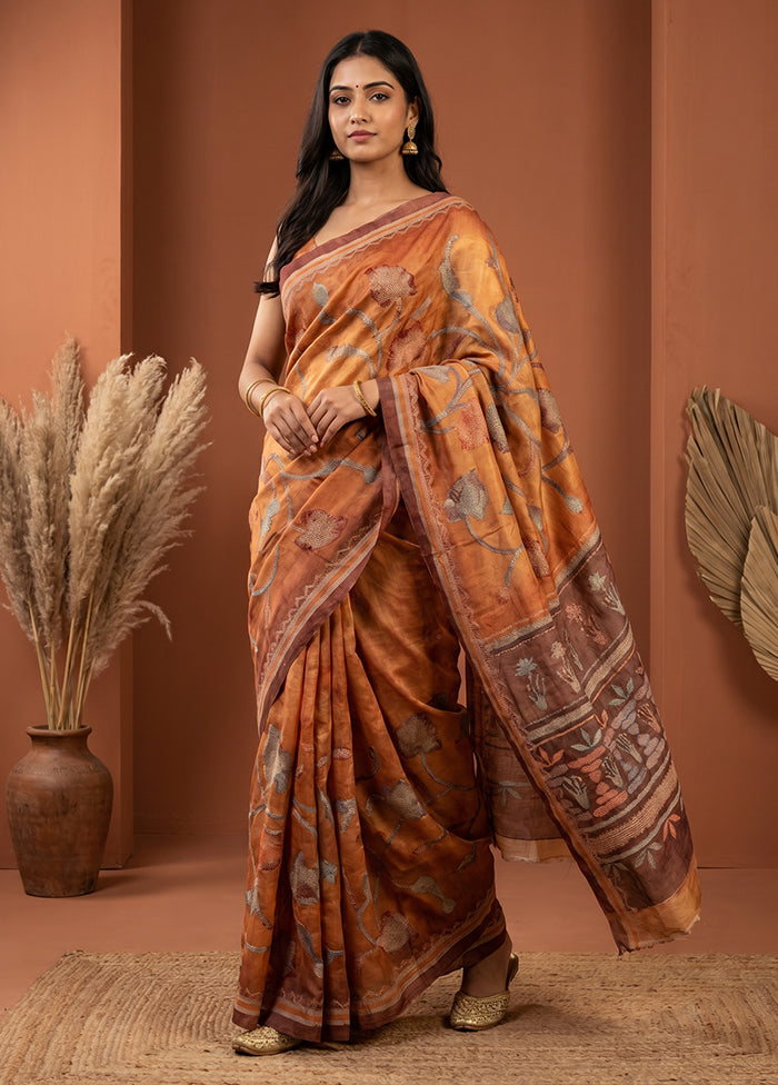 Yellow Tussar Silk Saree With Blouse Piece