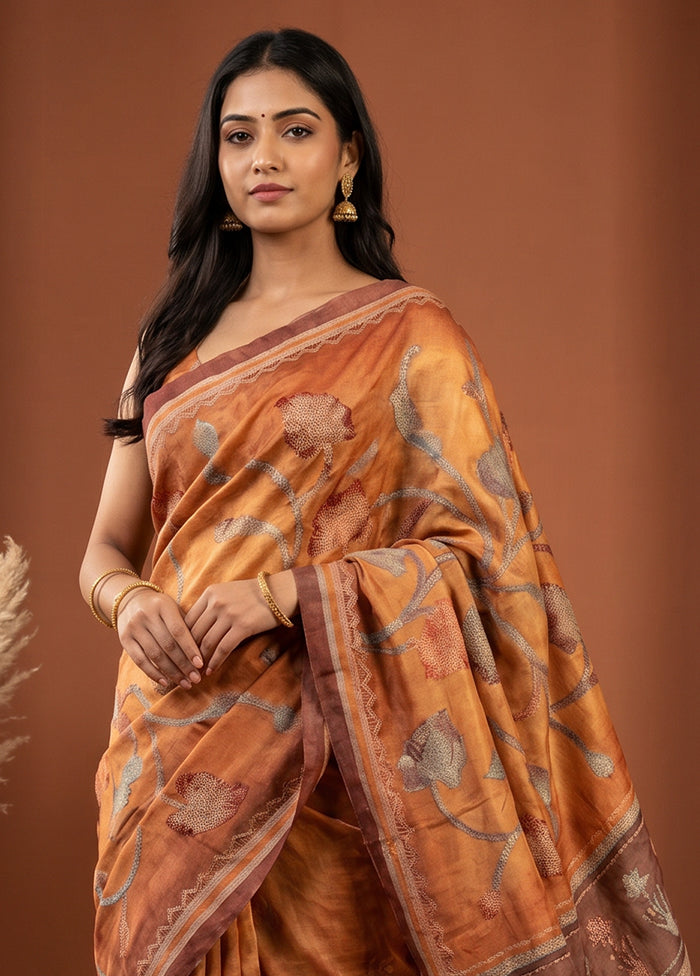 Yellow Tussar Silk Saree With Blouse Piece
