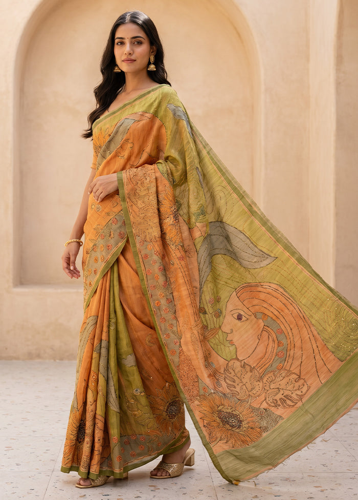 Rust Tissue Silk Saree With Blouse Piece