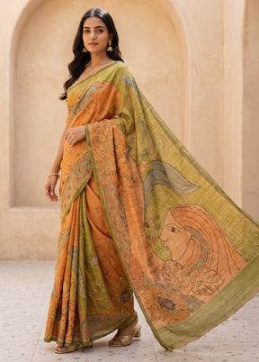 Rust Tissue Silk Saree With Blouse Piece