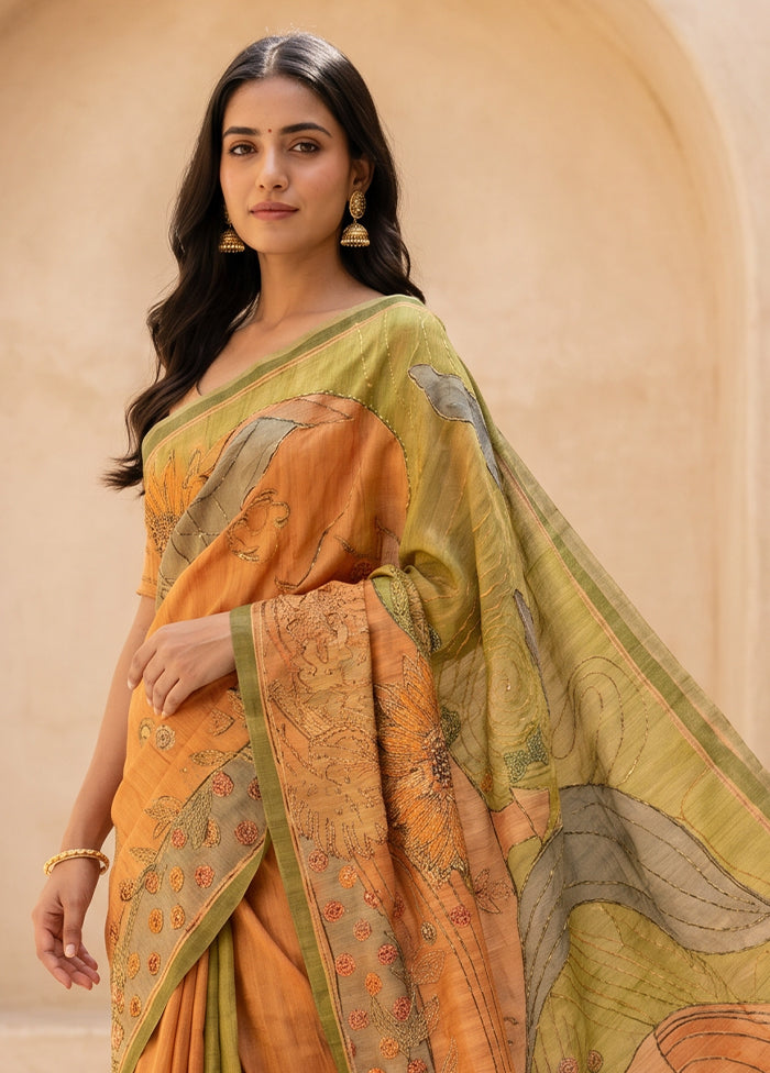 Rust Tissue Silk Saree With Blouse Piece