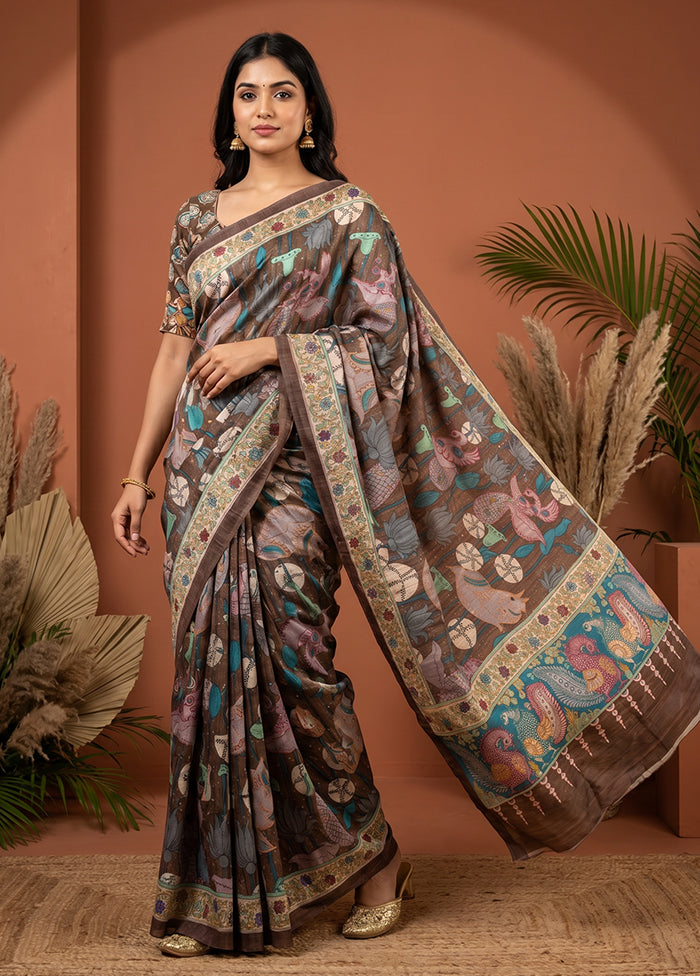 Cream Tussar Silk Saree With Blouse Piece