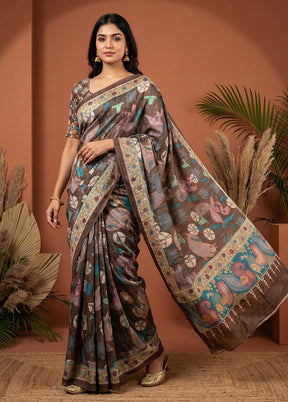 Cream Tussar Silk Saree With Blouse Piece