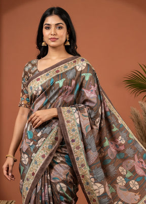 Cream Tussar Silk Saree With Blouse Piece