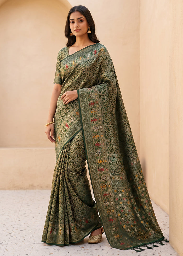 Green Dupion Silk Saree With Blouse Piece