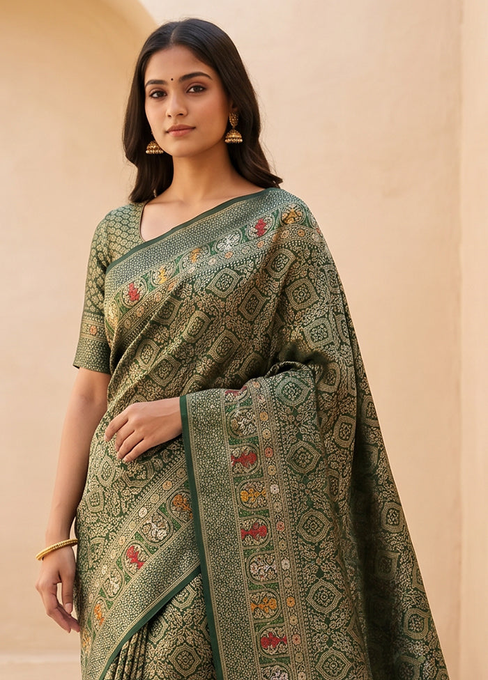 Green Dupion Silk Saree With Blouse Piece