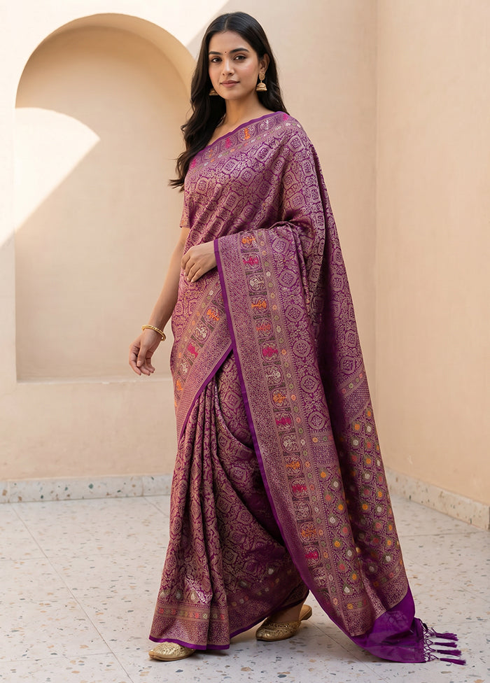 Purple Dupion Silk Saree With Blouse Piece