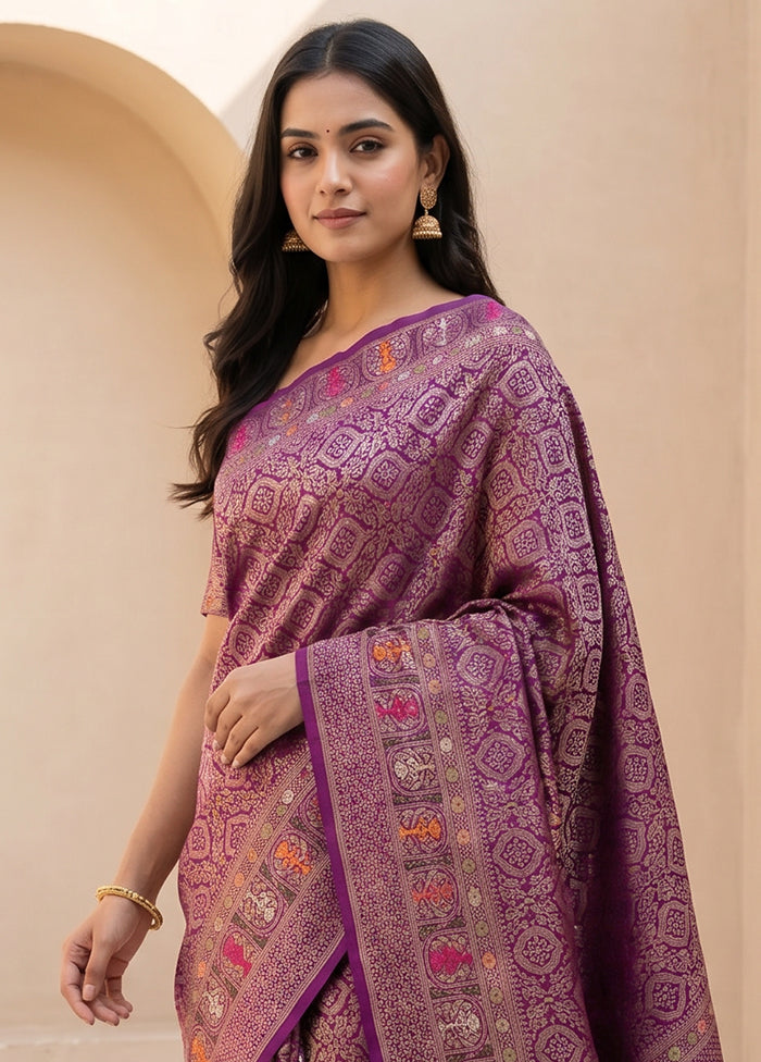 Purple Dupion Silk Saree With Blouse Piece