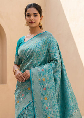 Blue Dupion Silk Saree With Blouse Piece