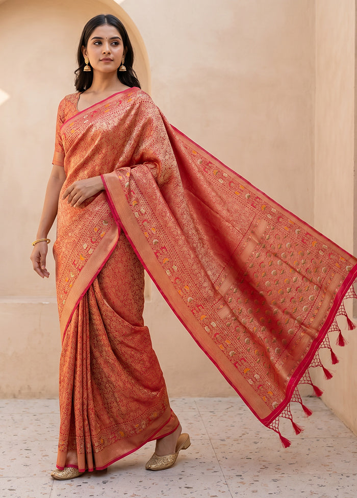 Pink Dupion Silk Saree With Blouse Piece