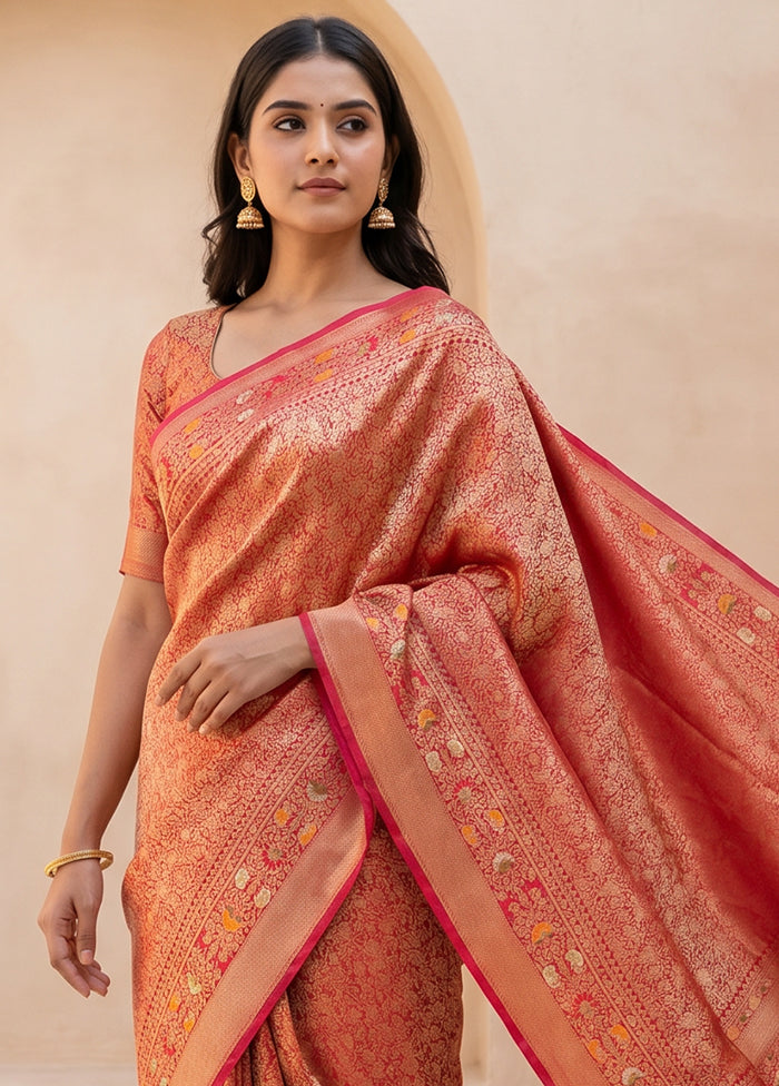 Pink Dupion Silk Saree With Blouse Piece