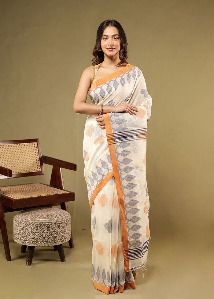 Cream Matka Silk Saree With Blouse Piece
