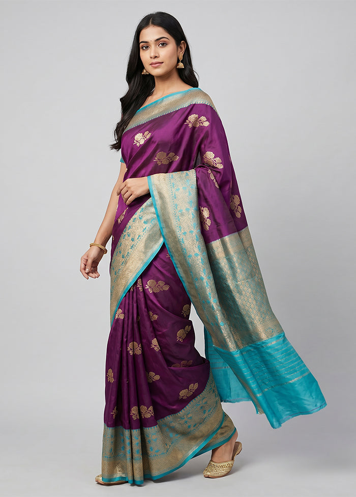 Purple Handloom Katan Pure Silk Saree With Blouse Piece