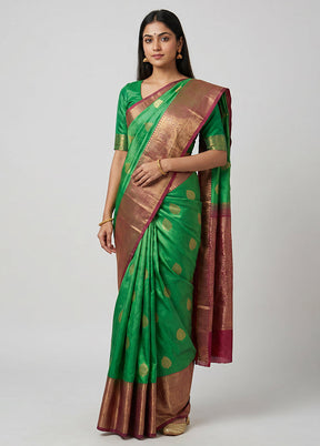 Green Handloom Katan Pure Silk Saree With Blouse Piece