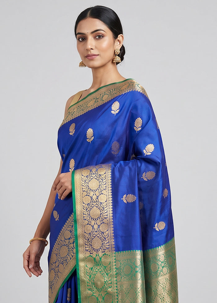 Blue Handloom Katan Pure Silk Saree With Blouse Piece