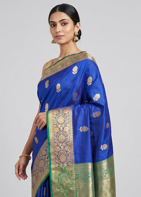 Blue Handloom Katan Pure Silk Saree With Blouse Piece