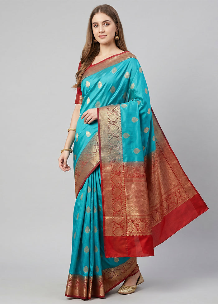 Blue Handloom Katan Pure Silk Saree With Blouse Piece