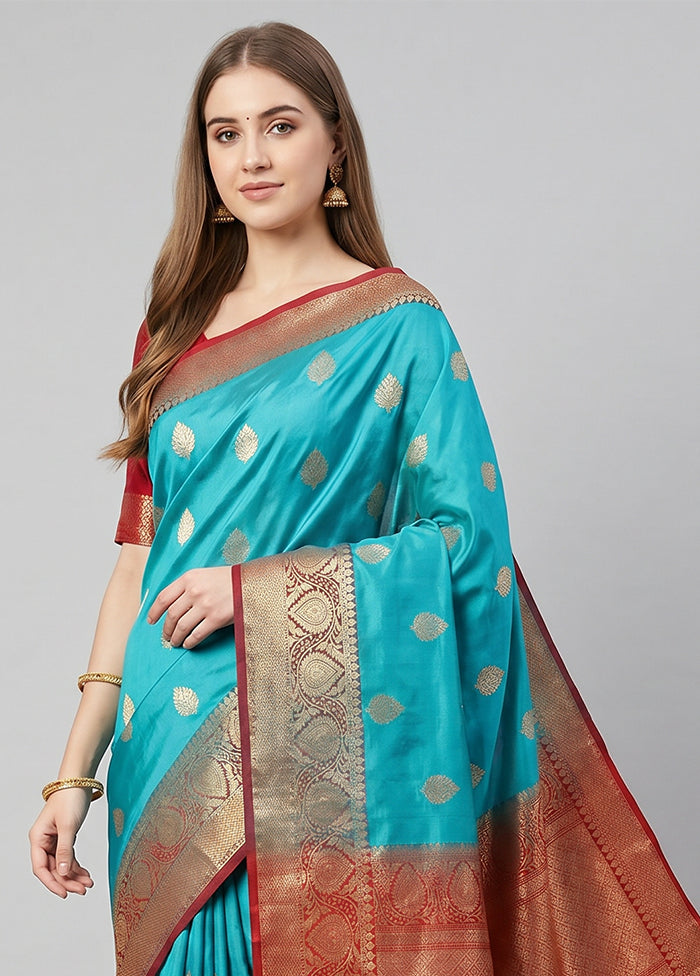 Blue Handloom Katan Pure Silk Saree With Blouse Piece