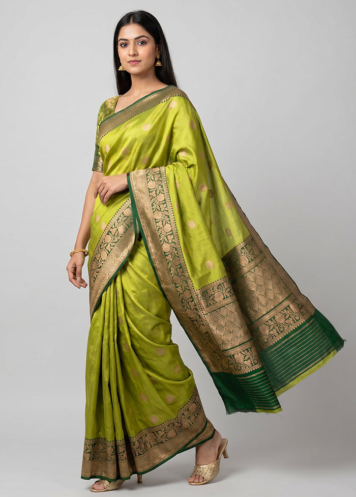 Green Handloom Katan Pure Silk Saree With Blouse Piece
