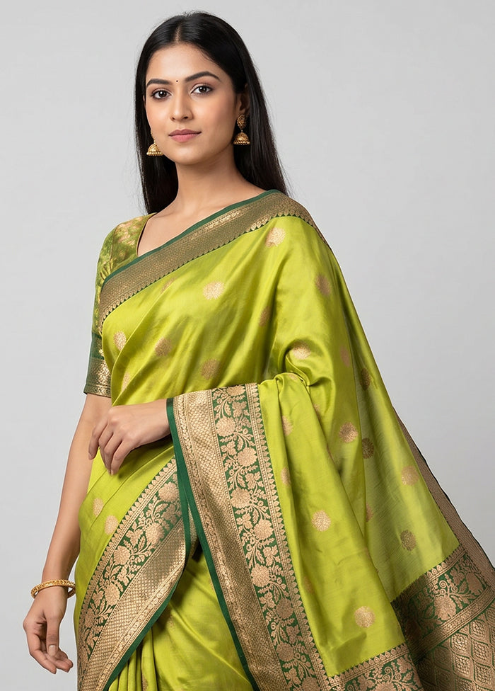 Green Handloom Katan Pure Silk Saree With Blouse Piece