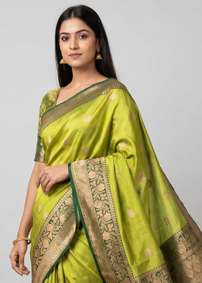Green Handloom Katan Pure Silk Saree With Blouse Piece