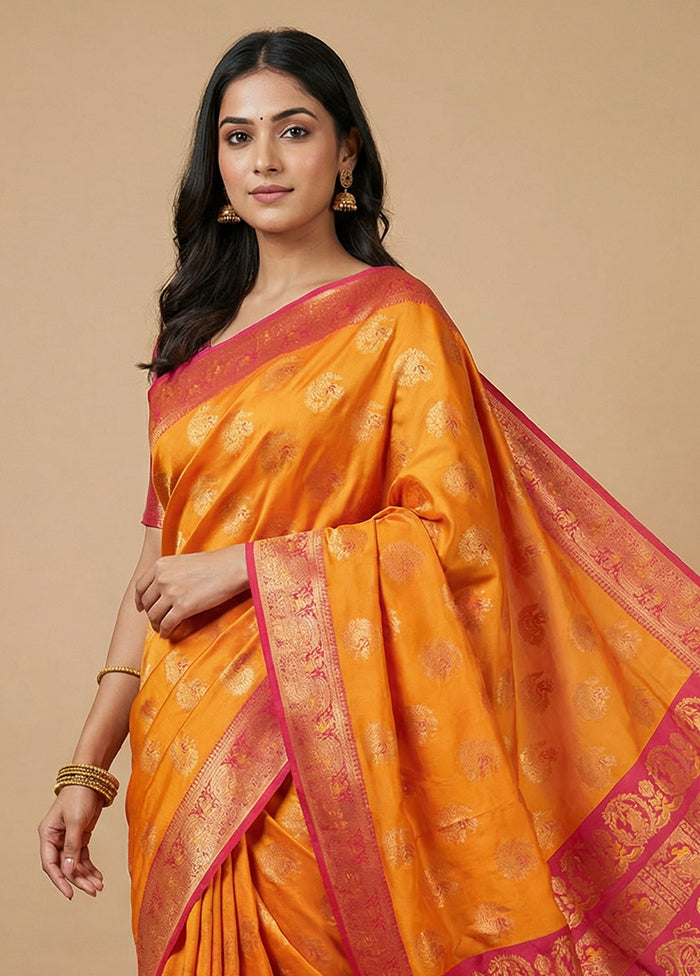 Yellow Baluchari Silk Saree With Blouse Piece