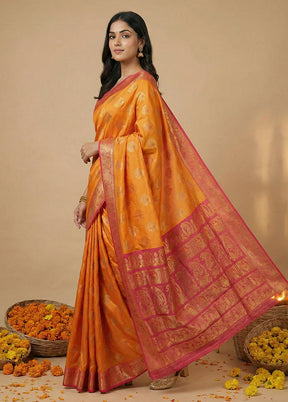 Yellow Baluchari Silk Saree With Blouse Piece