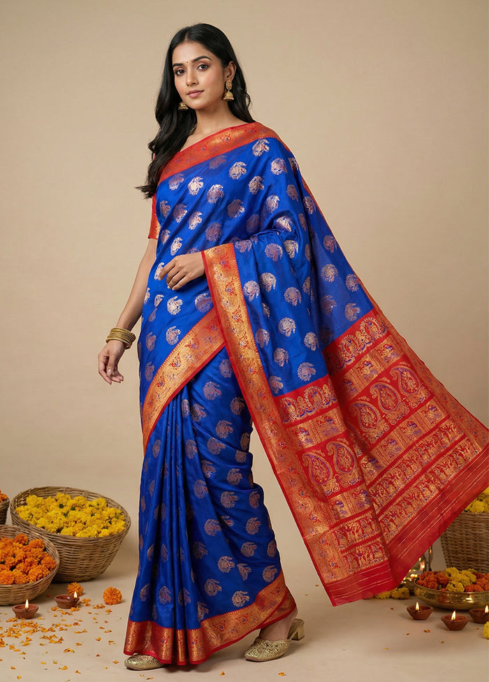 Blue Baluchari Silk Saree With Blouse Piece
