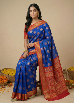 Blue Baluchari Silk Saree With Blouse Piece