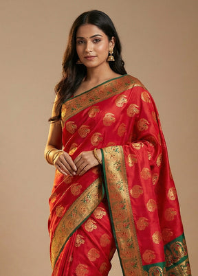 Red Baluchari Silk Saree With Blouse Piece