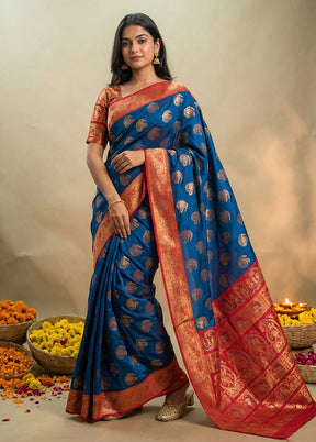 Blue Baluchari Silk Saree With Blouse Piece
