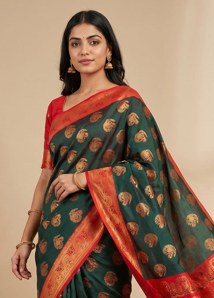 Green Baluchari Silk Saree With Blouse Piece