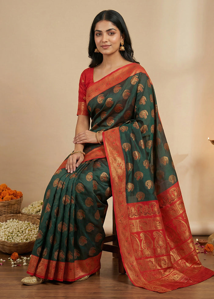 Green Baluchari Silk Saree With Blouse Piece