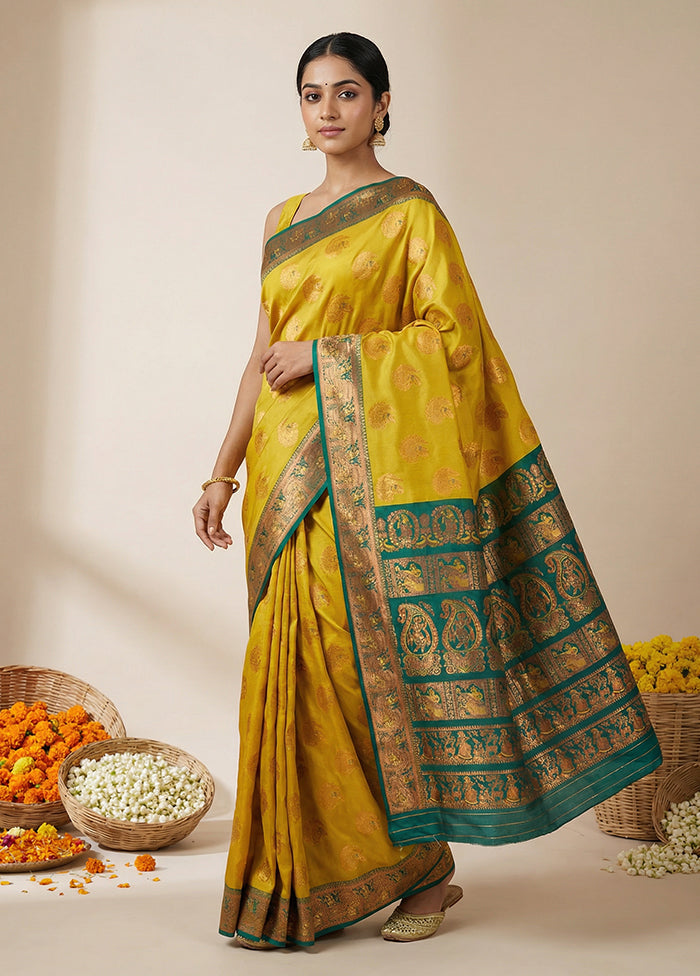 Green Baluchari Silk Saree With Blouse Piece