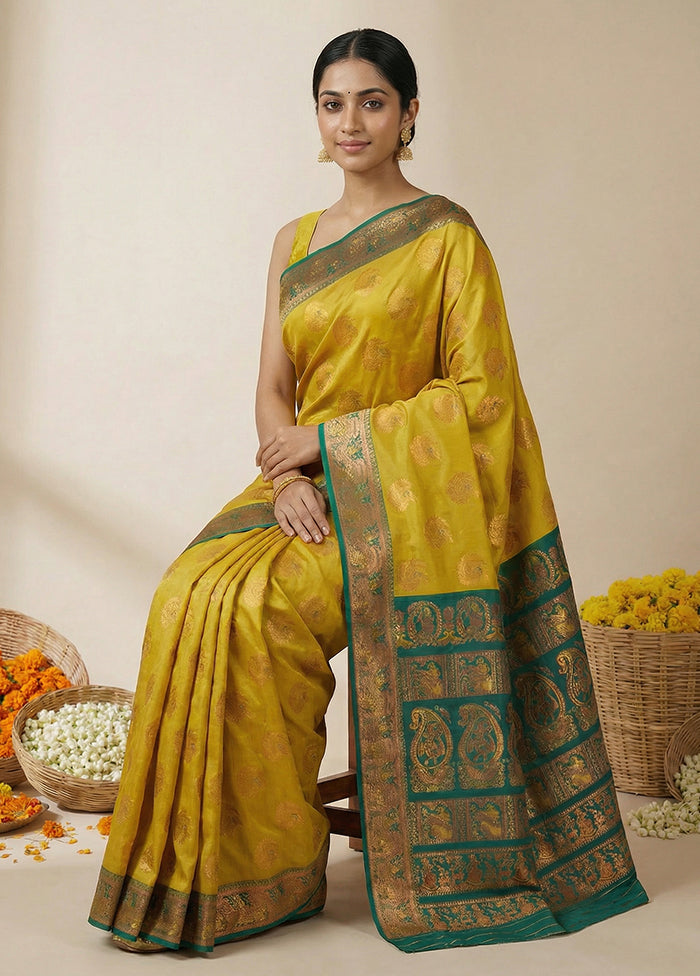 Green Baluchari Silk Saree With Blouse Piece