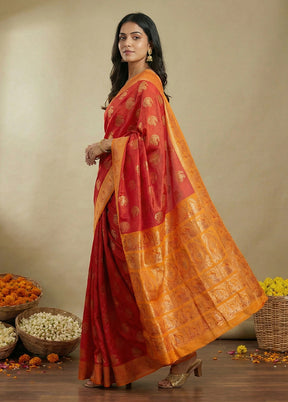 Red Dupion Silk Saree With Blouse Piece