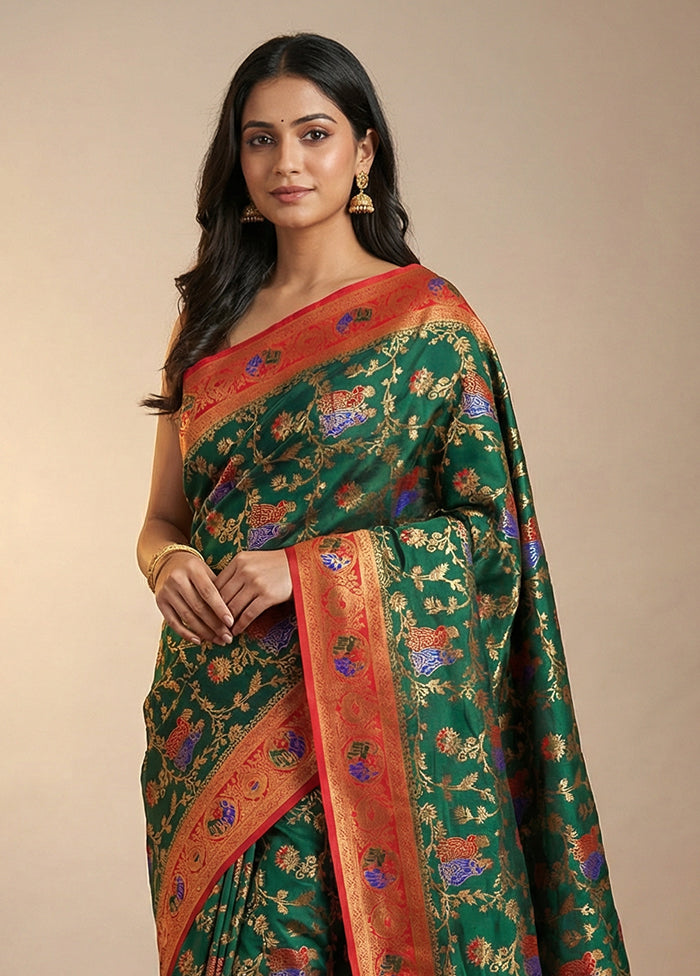 Green Dupion Silk Saree With Blouse Piece