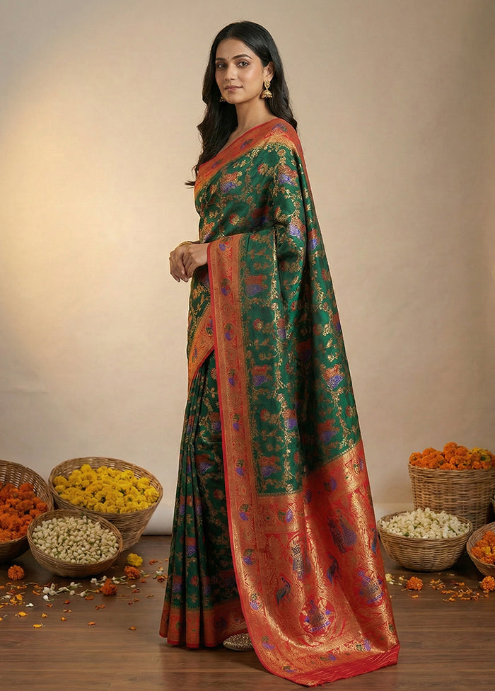 Green Dupion Silk Saree With Blouse Piece